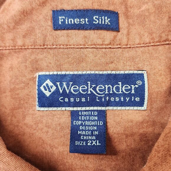 Weekender Silk Blend Hawaiian Shirt Men’s 2XL Brown Palm Leaf Aloha Resort Cruis - Picture 10 of 11